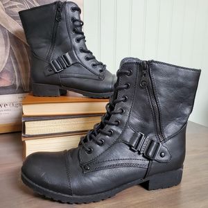 G by Guess Combat Moto Boots Black vegan Leather Boots Size 8